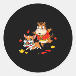Sticker Rond Cheval Chinois Chihuahua Drôle Enfant Hommes Femme
