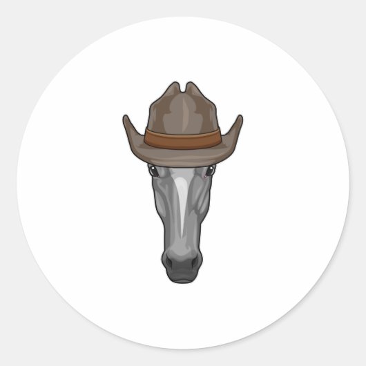 Sticker Rond Cheval comme Cowboy avec Casquette (Devant)