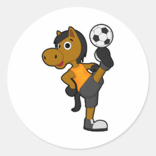 Sticker Rond Cheval comme joueur de football avec balle de foot