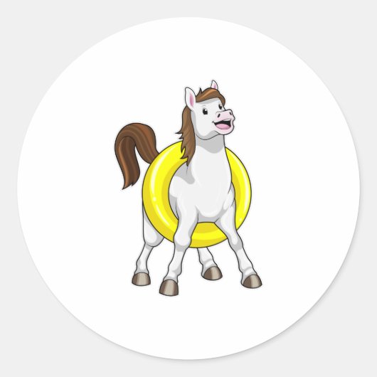 Sticker Rond Cheval comme nageur avec Lifebouy (Devant)