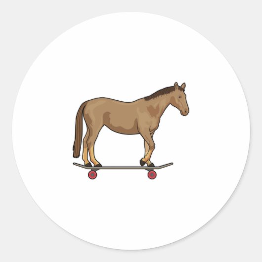 Sticker Rond Cheval comme patineur sur skateboard (Devant)