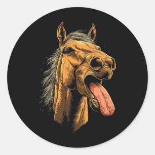 Sticker Rond Cheval cool Montrant Langue Chevaux Équitation À C