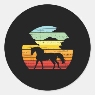 Sticker Rond Cheval Coucher de soleil Rétro équitation équitati