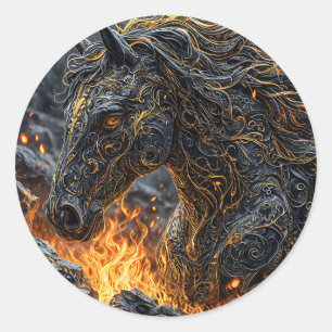 Sticker Rond Cheval dans le feu