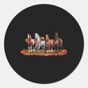 Sticker Rond Cheval d'automne animal Thanksgiving Citrouille Su