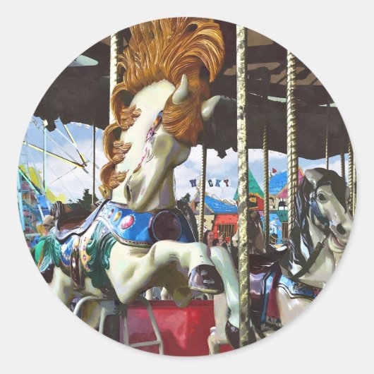 Sticker Rond Cheval De Carrousel Avec Mane De Flux (Devant)