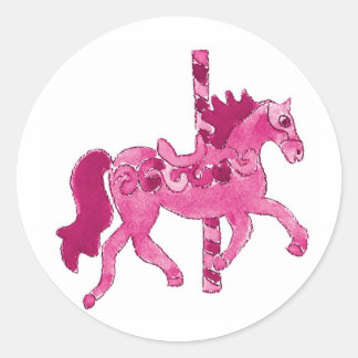 Sticker Rond Cheval de carrousel rose