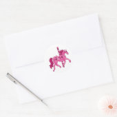 Sticker Rond Cheval de carrousel rose (Enveloppe)