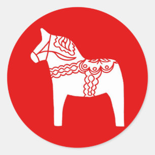 Sticker Rond Cheval de Dala Rouge