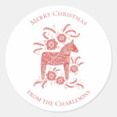 Sticker Rond Cheval de Dala suédois Noël rouge (Devant)