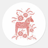 Sticker Rond Cheval de Dala suédois Rouge et blanc (Devant)