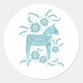 Sticker Rond Cheval de Dala suédois Turquoise et blanc (Devant)