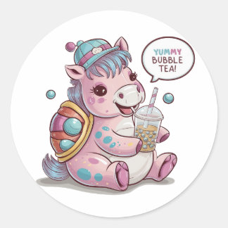 Sticker Rond Cheval de dessin adorable : Cosy, Kawaii Vibes
