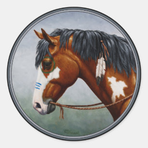 Sticker Rond Cheval de guerre Pinto de la baie amérindienne