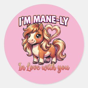 Sticker Rond Cheval de la Saint-Valentin mignon – Je suis amour