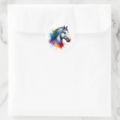 Sticker Rond Cheval de l'aquarelle arc-en-ciel (Sac)