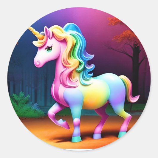 Sticker Rond Cheval de licorne blanche-37474 (Devant)