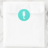 Sticker Rond Cheval de mer blanc sur Turquoise (Sac)