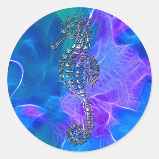 Sticker Rond Cheval de mer Cute Cadeau animal marin (Devant)