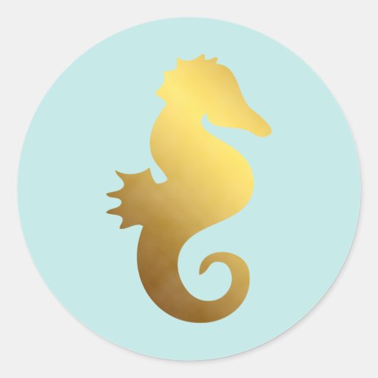 Sticker Rond Cheval de mer Mint et Faux Gold Foil (Devant)