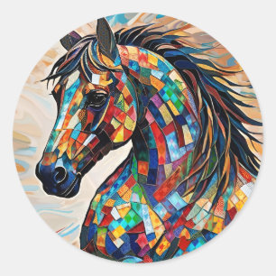 Sticker Rond Cheval de mosaïque en verre à plusieurs couleurs 1