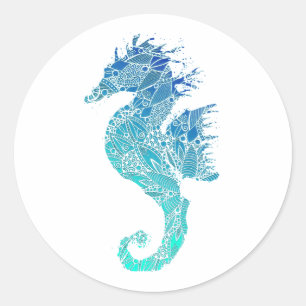 Sticker Rond Cheval de Motif Blue Mandala