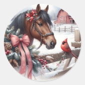 Sticker Rond Cheval de Noël Brown et cardinal (Devant)