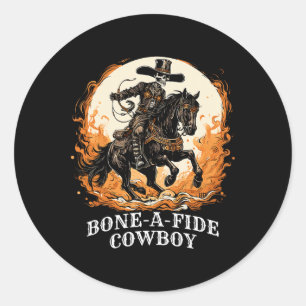 Sticker Rond Cheval de Rodéo Halloween Cowboy Éffrayant Skeleto
