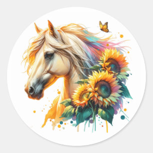 Sticker Rond Cheval de tournesol