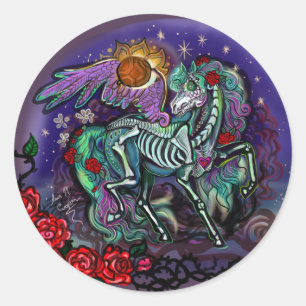 Sticker Rond Cheval Día de Muertos