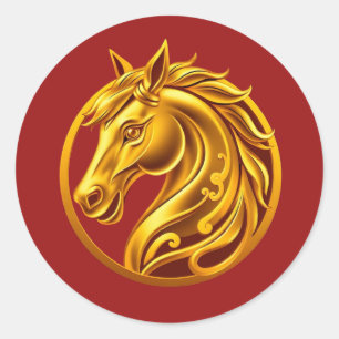 Sticker Rond Cheval d'or chinois 2026