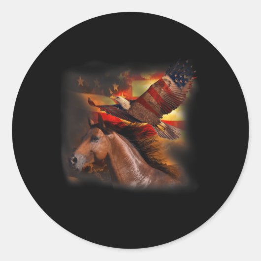 Sticker Rond Cheval Drapeau Américain Aigle Fière Patriotique 4 (Devant)