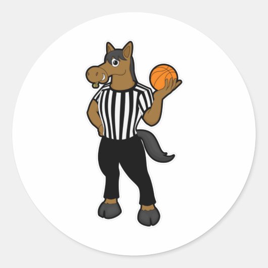 Sticker Rond Cheval en arbitre avec basket et sifflet (Devant)