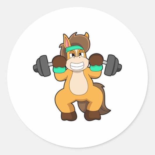 Sticker Rond Cheval en Bodybuilder avec Barbell (Devant)