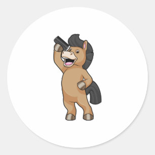 Sticker Rond Cheval en coiffeur avec peigne