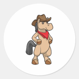 Sticker Rond Cheval en cow-boy