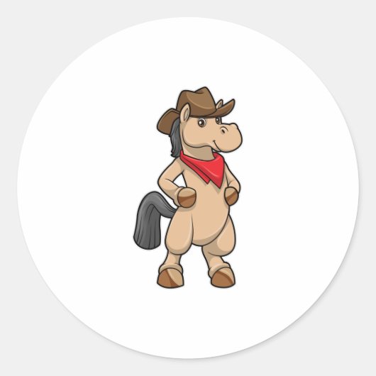 Sticker Rond Cheval en cow-boy (Devant)