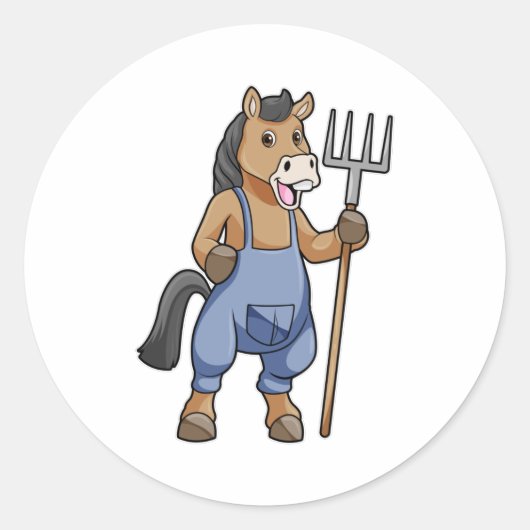 Sticker Rond Cheval en fermier avec Rake (Devant)
