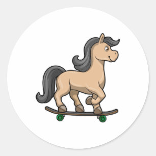 Sticker Rond Cheval en Patinage avec Skateboard