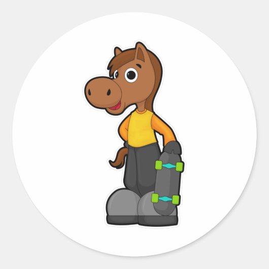Sticker Rond Cheval en Patinage avec Skateboard (Devant)