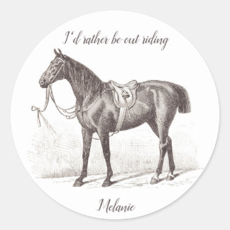 Sticker Rond Cheval équestre rétro drôle