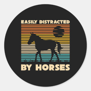 Sticker Rond Cheval Équestre Rétro Facilement Distrait Par