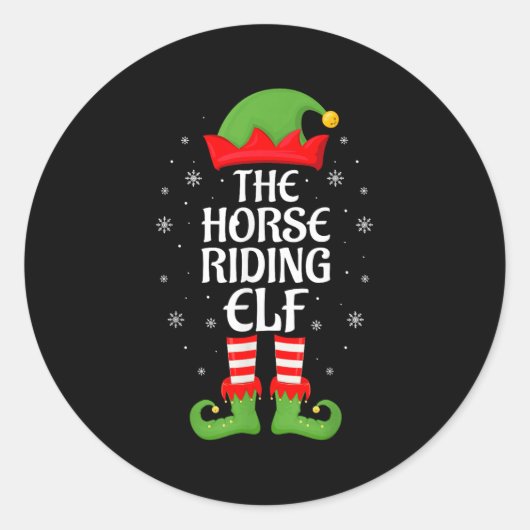 Sticker Rond Cheval équitation Elf Xmas Famille Correspondant E (Devant)