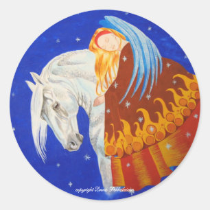 Sticker Rond Cheval et ange
