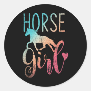 Sticker Rond Cheval Fille Equestre Filles Horseback