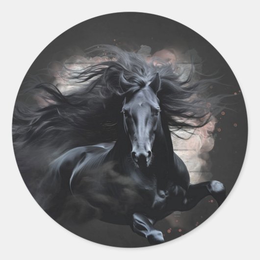 Sticker Rond Cheval frison noir (Devant)