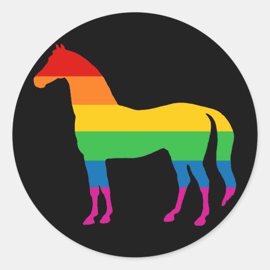 Sticker Rond Cheval gay pride arc-en-ciel (Devant)