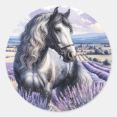 Sticker Rond Cheval gris joli debout en Lavender (Devant)