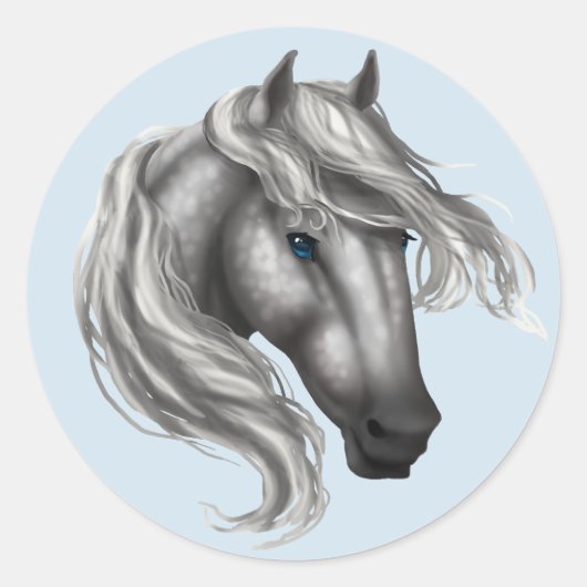 Sticker Rond Cheval gris pomme tête (Devant)