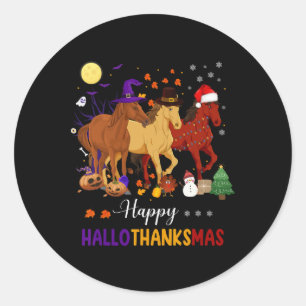 Sticker Rond Cheval Halloween Thanksgiving Noël Joyeux Hallo